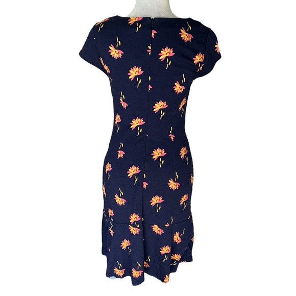 NWT Boden Rosetta Navy Blue Yellow Floral Ponte Knit Ruffle Dress - 6 - Picture 9 of 15